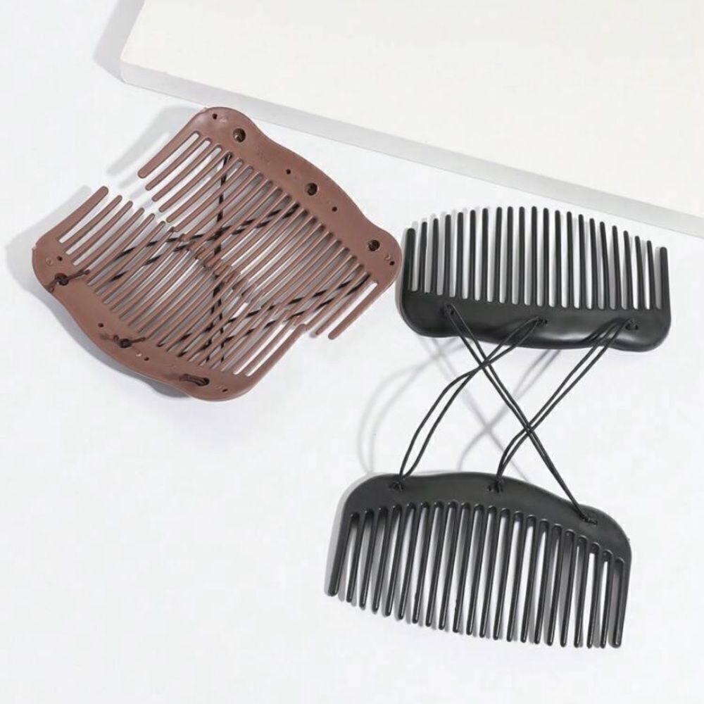 Black Double Hair Comb Elastic Bun Updo